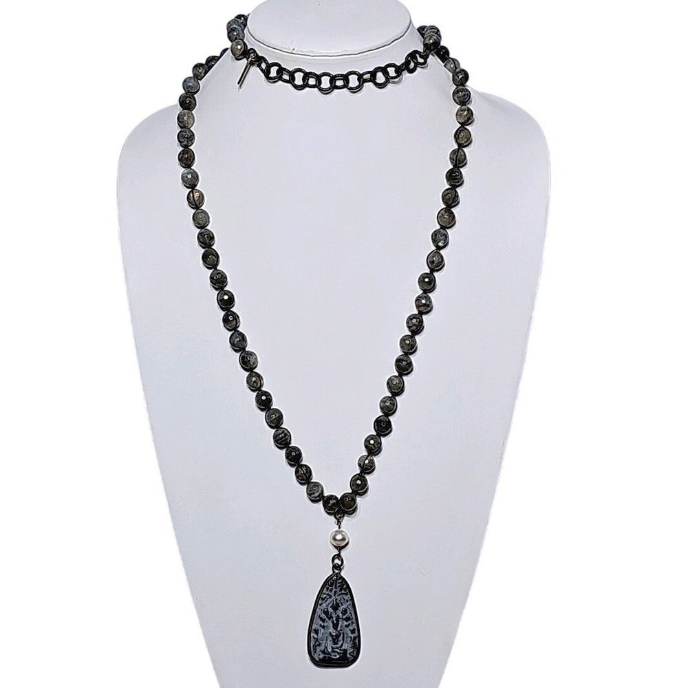 Lula N Lee Gray Quartz Buddha Pendant‎ Necklace 24" Artisan Spiritual Jewelry